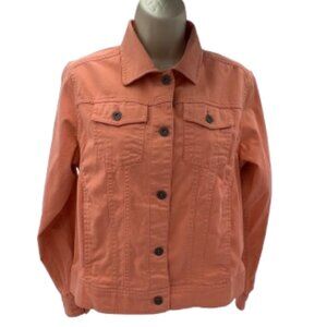 LL Bean Women's Size XS Petite Orange‎ Denim Button Up Jean Jacket